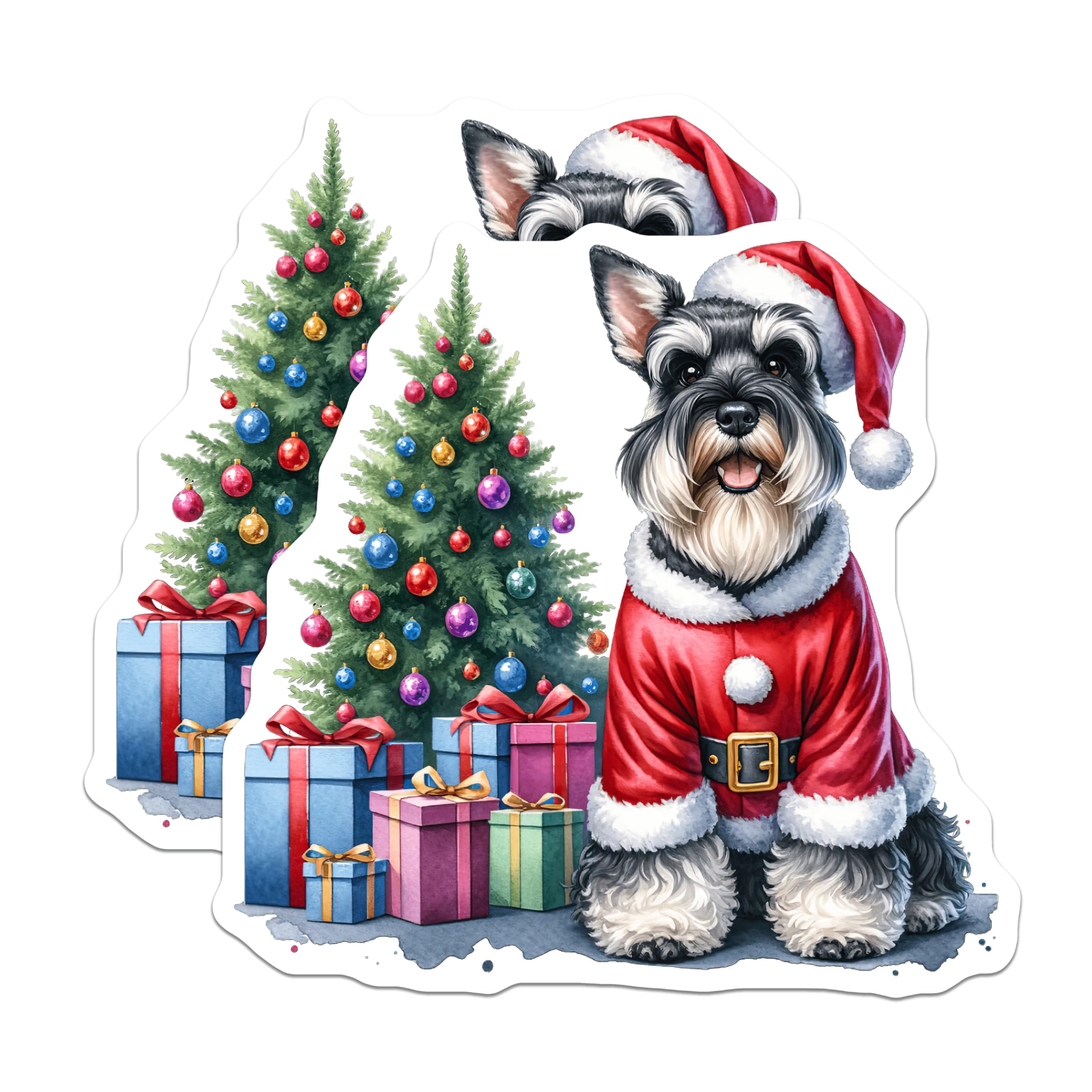 (2 Pack) Schnauzer Christmas Magnets - Santa Dog Holiday Decor - Pet Lover Seasonal Art - 5 Inches On Longest Side - Thick Durable Magnet - Made in USA - MAG27571