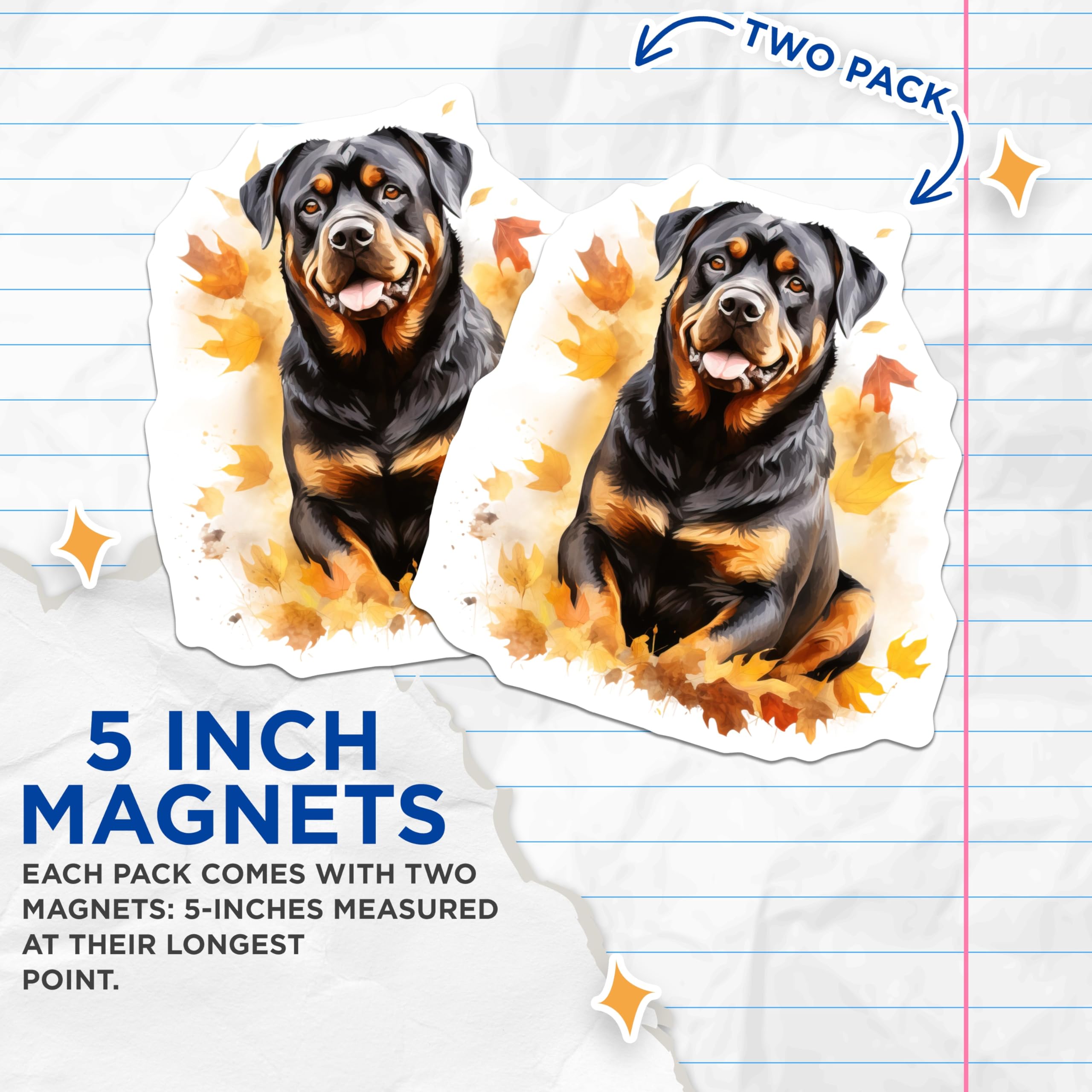 (2 Pack) Rottweiler Magnets - Autumn Dog Magnets - Fall Decor Pet Lover Canine Fridge Decor - 5 Inches On Longest Side - Thick Durable Magnet - Made in USA - MAG29309