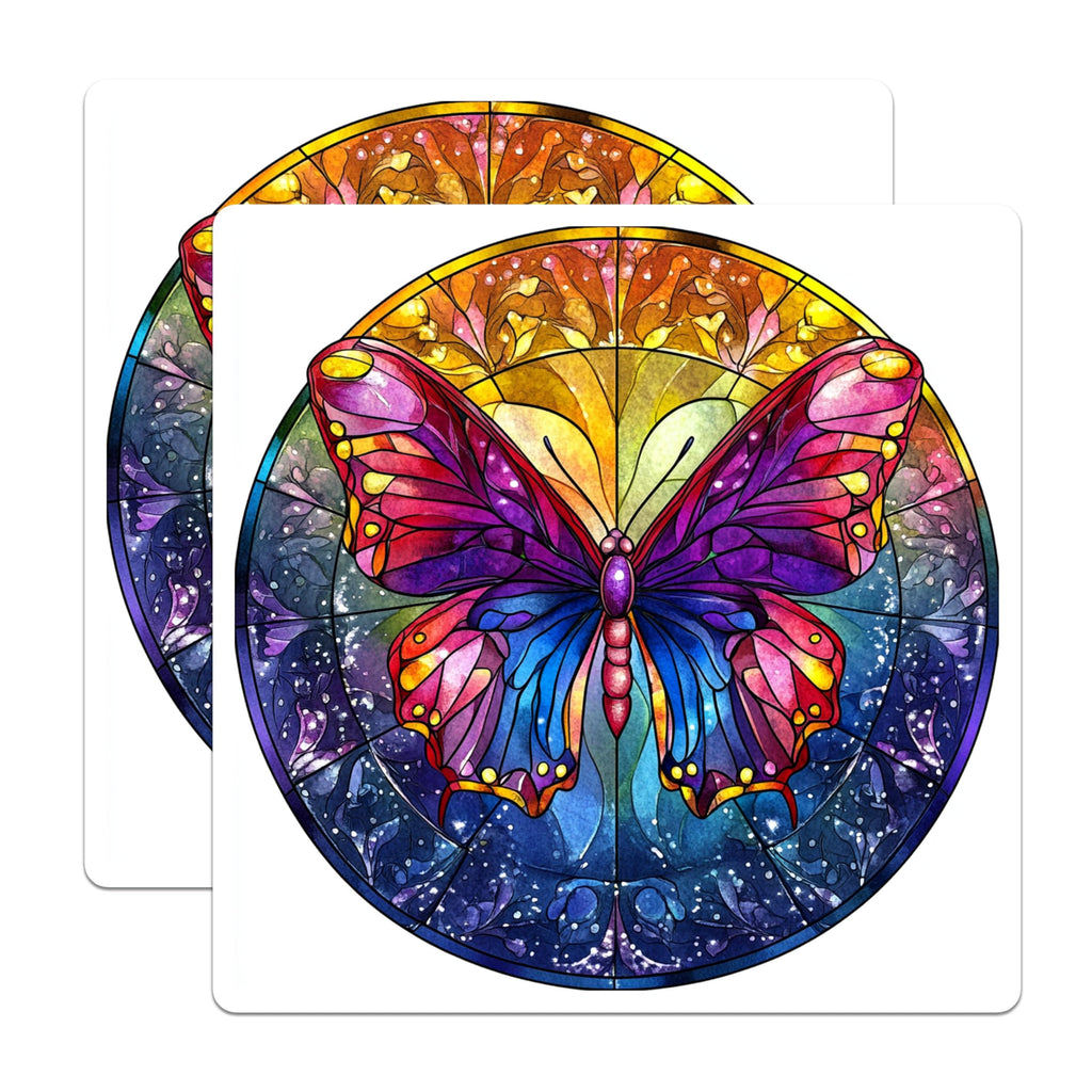 (2 Pack) Stained Glass Butterfly Magnets - Whimsical Nature Decor - Boho Aesthetic Art - 5 Inches On Longest Side - Thick Durable Magnet - Made in USA - MAG26466