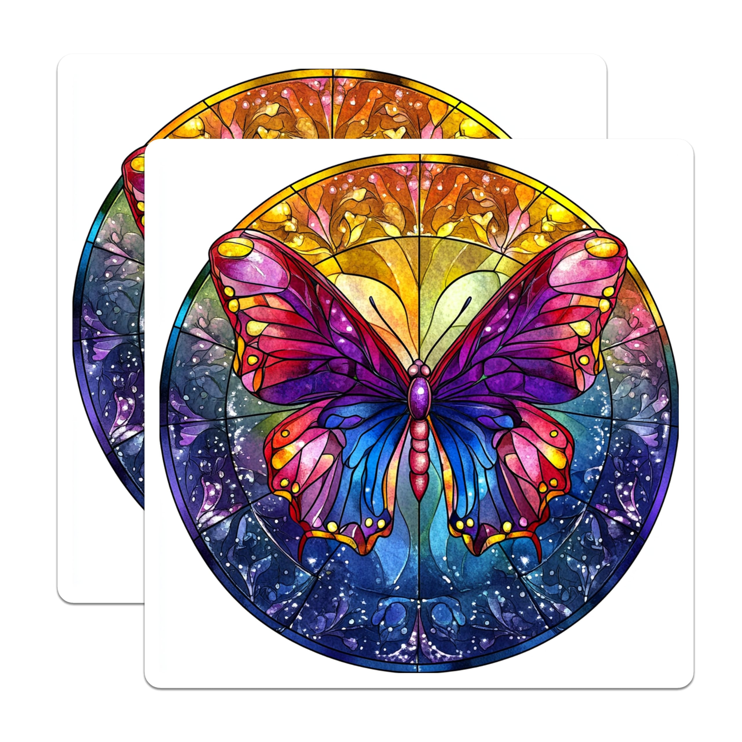(2 Pack) Stained Glass Butterfly Magnets - Whimsical Nature Decor - Boho Aesthetic Art - 5 Inches On Longest Side - Thick Durable Magnet - Made in USA - MAG26466