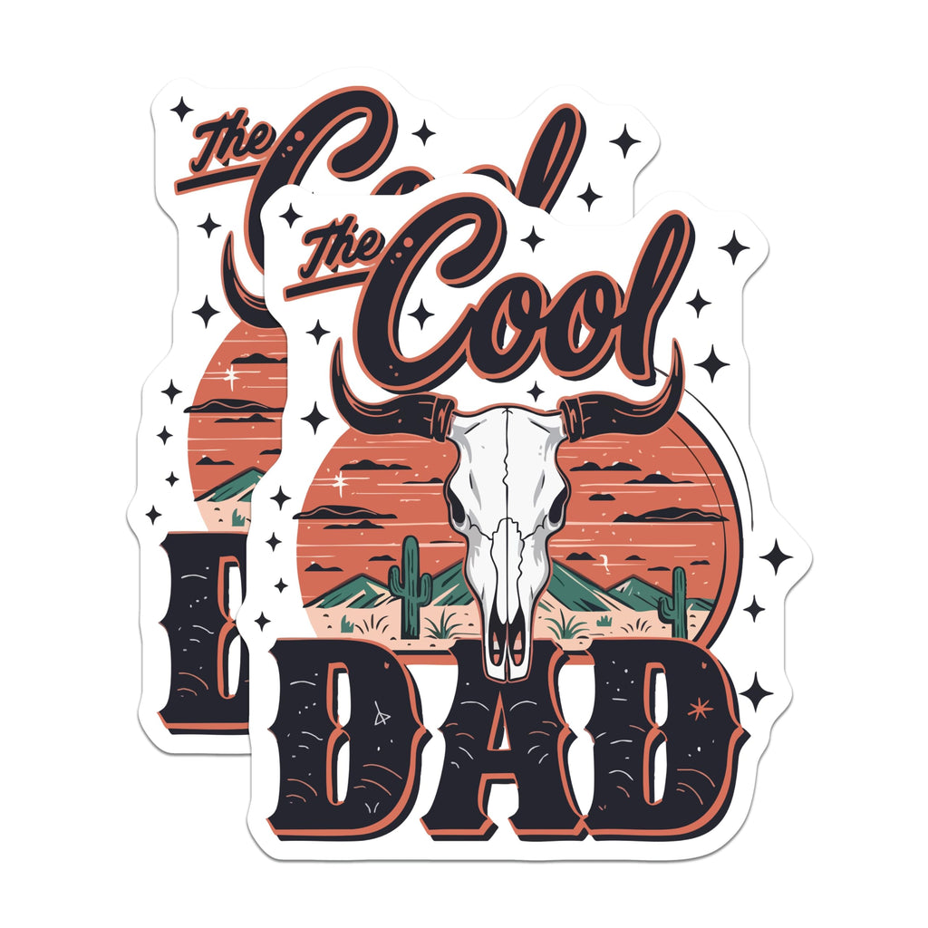 (2 Pack) Cool Dad Magnets - Western Bull Skull Artwork - Desert Landscape Refrigerator Decor - Father's Day Theme - 5 Inches On Longest Side - Thick Durable Magnet - Made in USA - MAG22541
