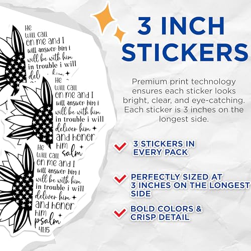 (3 Pack) Psalm 41 15 Decals - Christian Bible Verse - Sunflower Laptop Decals - 3 Inches On Longest Side - Easy Peel & Apply - Made in USA - 3MCS2626