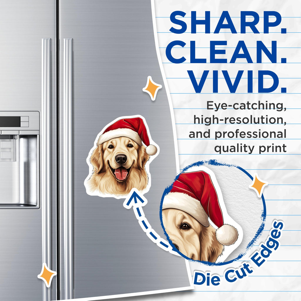 (2 Pack) Golden Retriever Santa Dog Magnets - Christmas Holiday Decor - Festive Pet Lover Magnet for Fridge - 5 Inches On Longest Side - Thick Durable Magnet - Made in USA - MAG23694