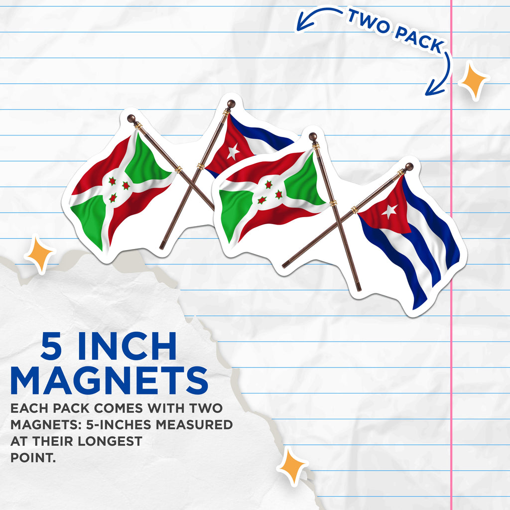 (2 Pack) Burundi Cuban Flag Magnets - World Heritage - International Pride - 5 Inches On Longest Side - Thick Durable Magnet - Made in USA - MAG37761