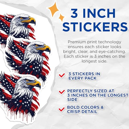 (3 Pack) American Eagle Decals - Patriotic Decals - USA Flag Decals- 3 Inches On Longest Side - Easy Peel & Apply - Made in USA - 3MCS5526