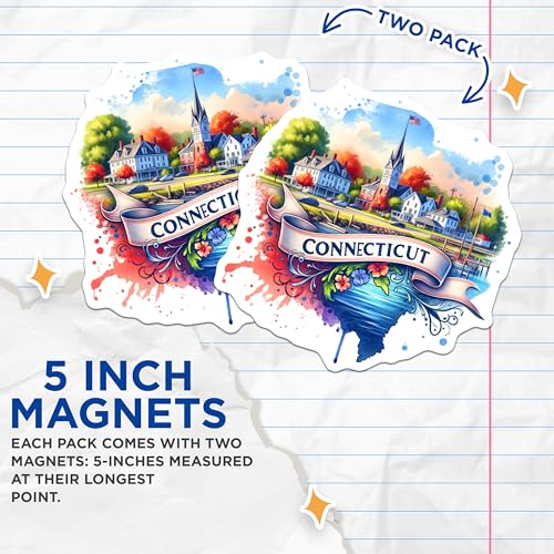(2 Pack) Connecticut State Magnets - Travel Souvenir - New England Keepsake - 5" On Longest Side - for Cars, Fridges, Toolboxes - Made in USA - MAG6807