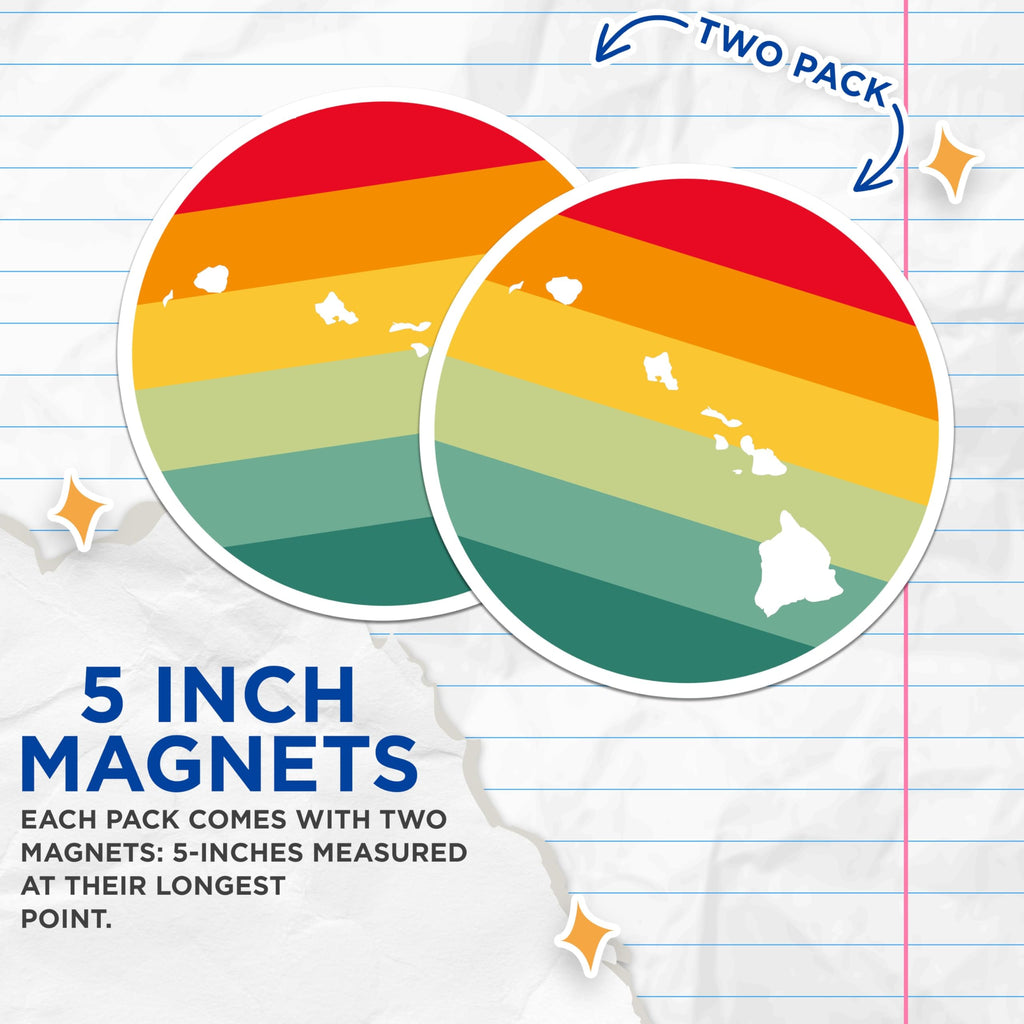 (2 Pack) Hawaii Sunset Magnets - Aloha State Island Map - Retro Travel Souvenir Decor - 5 Inches On Longest Side - Thick Durable Magnet - Made in USA - MAG20018