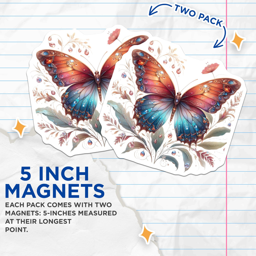 (2 Pack) Butterfly Magnets - Decorative Fridge Magnets - Butterfly Home Decor - 5" On Longest Side - Premium Magnet - for Cars, Refrigerators, Toolboxes, Lockers - Made in USA - MAG14805