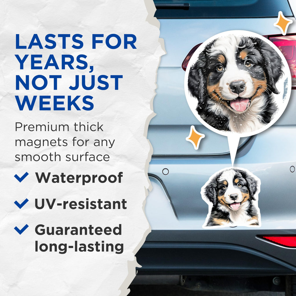 (2 Pack) Bernese Mountain Dog Magnets - Happy Puppy Fridge Decor - Animal Lover Accessory - 5 Inches On Longest Side - Thick Durable Magnet - Made in USA - MAG26760