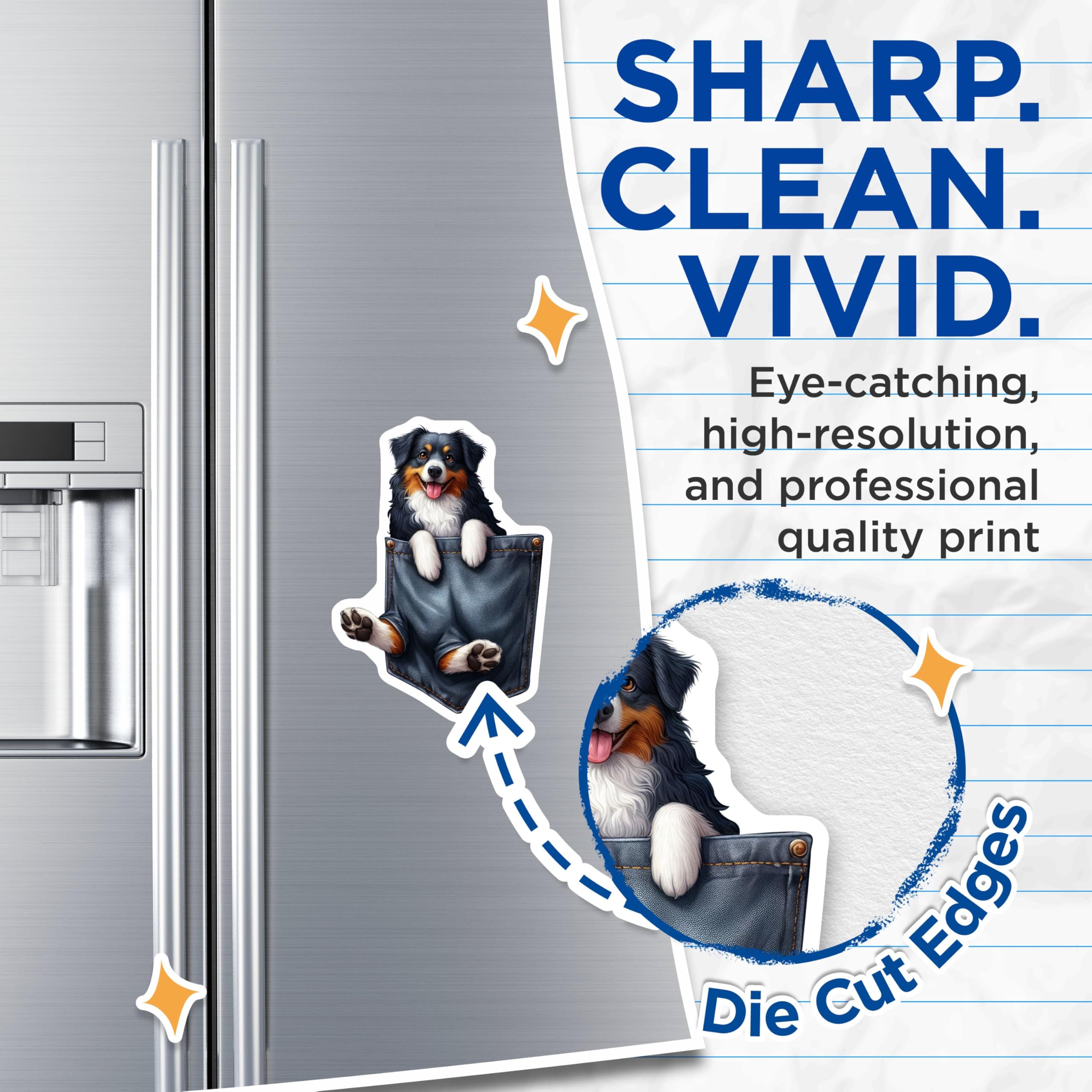 (2 Pack) Cute Dog Magnets - Australian Shepherd Art Magnet - Fun Animal ation for Home or Office - Pet Lover - 5" On Longest Side - for Cars, Fridges, Toolboxes - Made in USA - MAG3814
