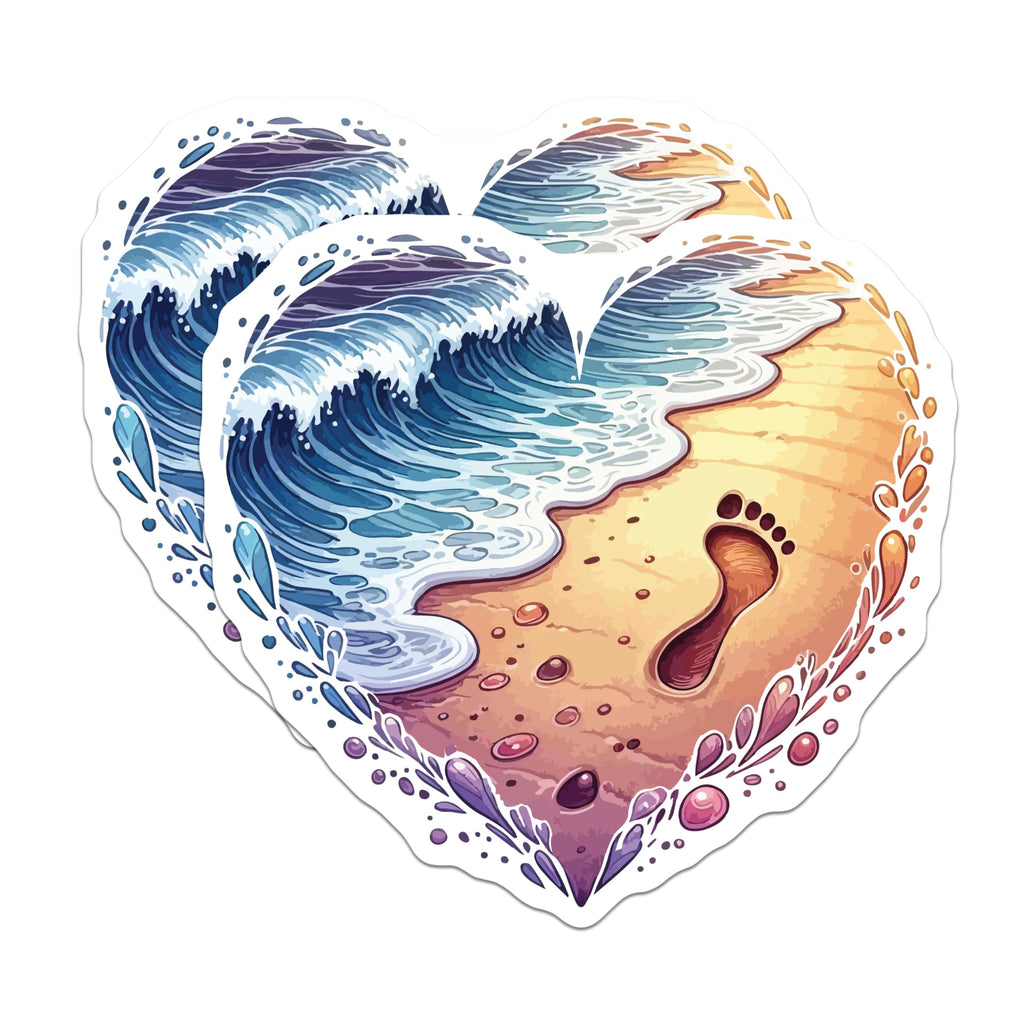 (2 Pack) Heart Beach Magnets - Ocean Wave Footprint - Coastal Home Decor - 5 Inches On Longest Side - Thick Durable Magnet - Made in USA - MAG19996