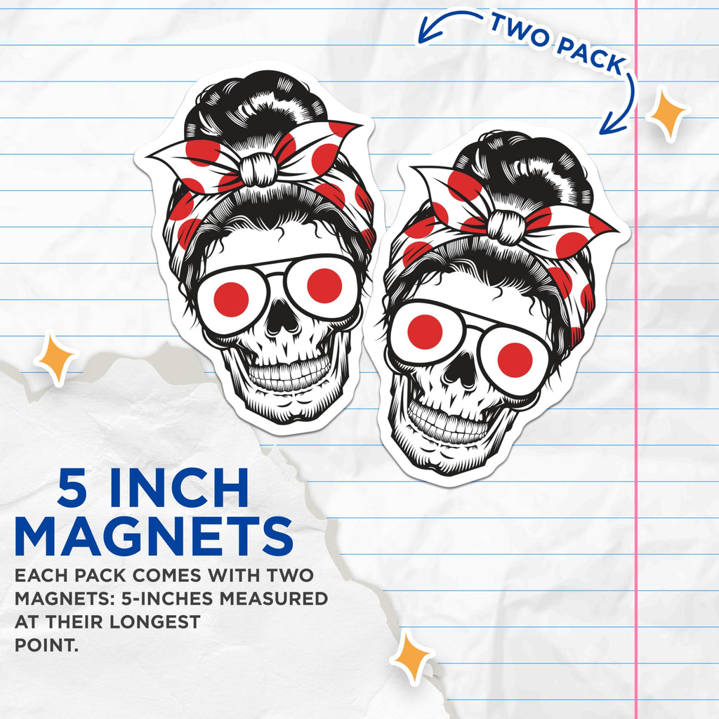 (2 Pack) Skull with Bandana Magnets - Skeleton Decor - Rockabilly Accessories - 5" On Longest Side - Premium Magnet - for Cars, Refrigerators, Toolboxes, Lockers - Made in USA - MAG18585