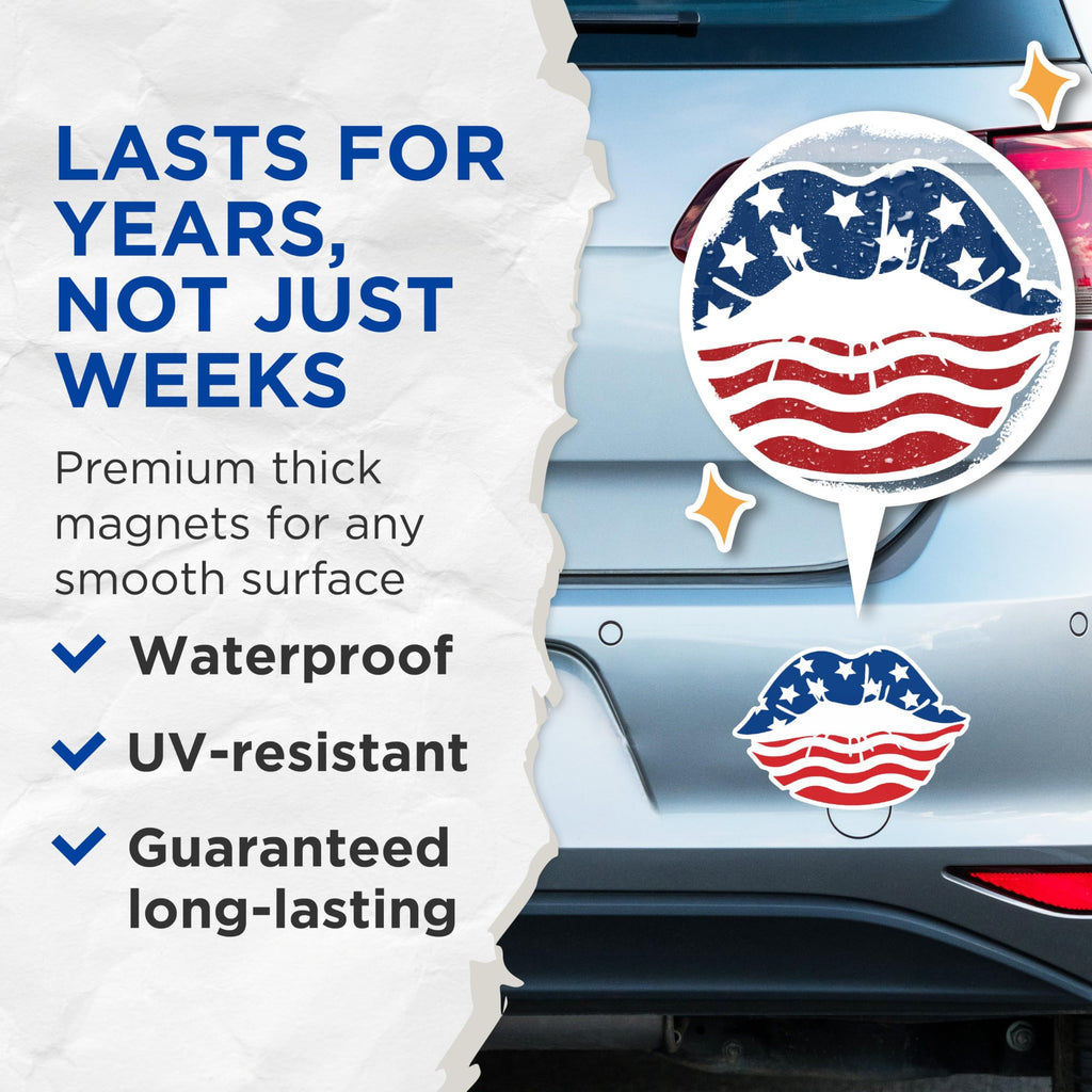 (2 Pack) Patriotic Lips Magnets - American Flag Star Magnets - USA Themed Magnetic Decor- 5" On Longest Side - for Fridges, Toolboxes, Cars - Made in USA - MAG2995
