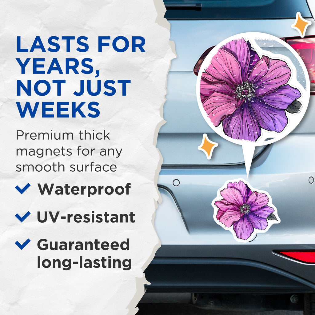 (2 Pack) Purple Flower Magnets - Botanical Art Pink Floral Decor - Vibrant Bloom Aesthetic - 5 Inches On Longest Side - Thick Durable Magnet - Made in USA - MAG38737