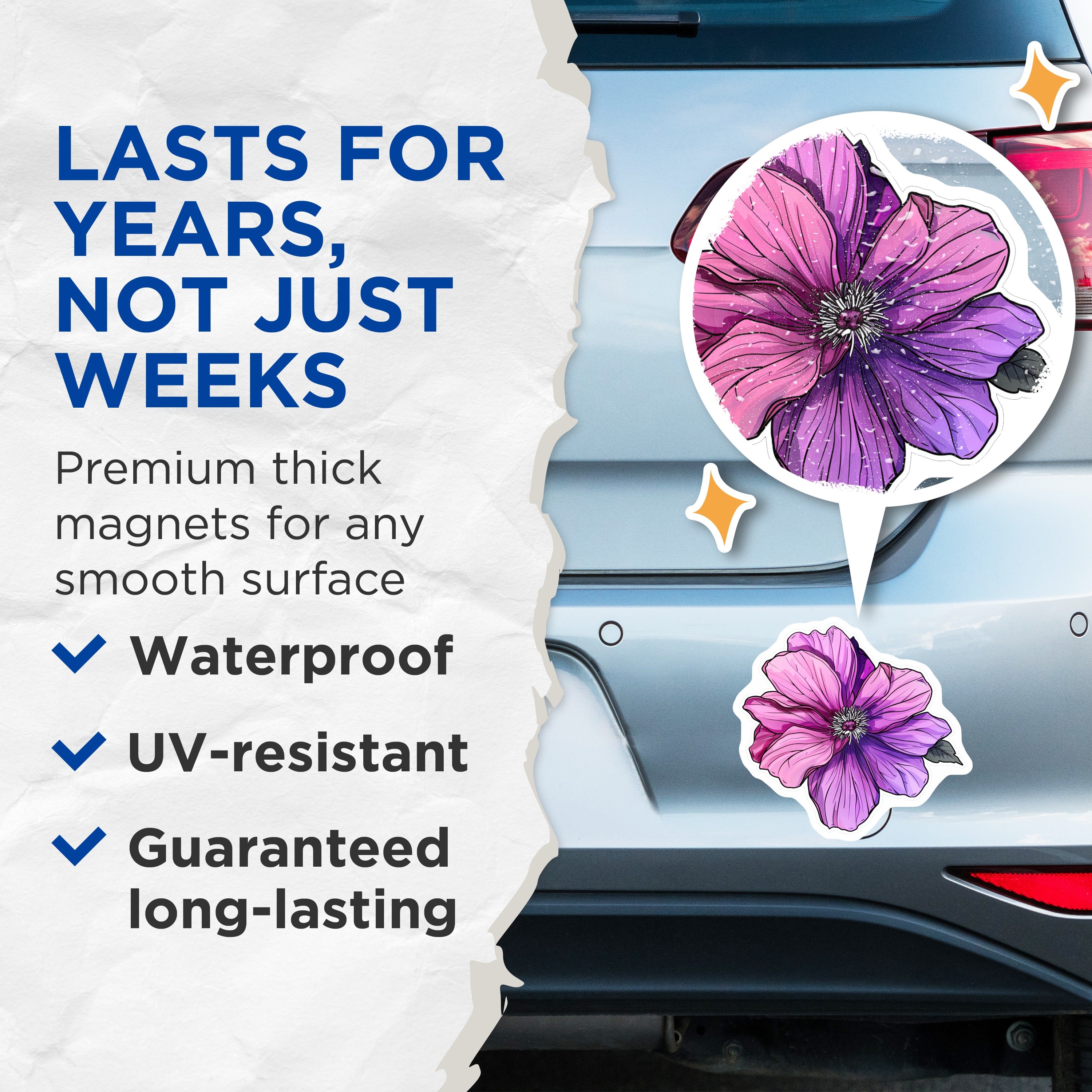 (2 Pack) Purple Flower Magnets - Botanical Art Pink Floral Decor - Vibrant Bloom Aesthetic - 5 Inches On Longest Side - Thick Durable Magnet - Made in USA - MAG38737