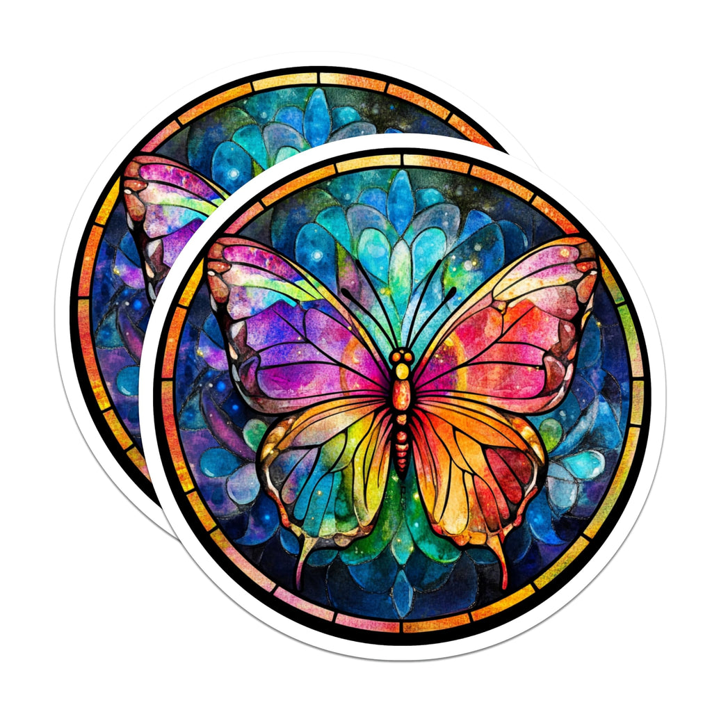 (2 Pack) Stained Glass Butterfly Magnets - Vibrant Rainbow Insect - Boho Fridge Locker Decor - Nature Lover Art - 5 Inches On Longest Side - Thick Durable Magnet - Made in USA - MAG25370