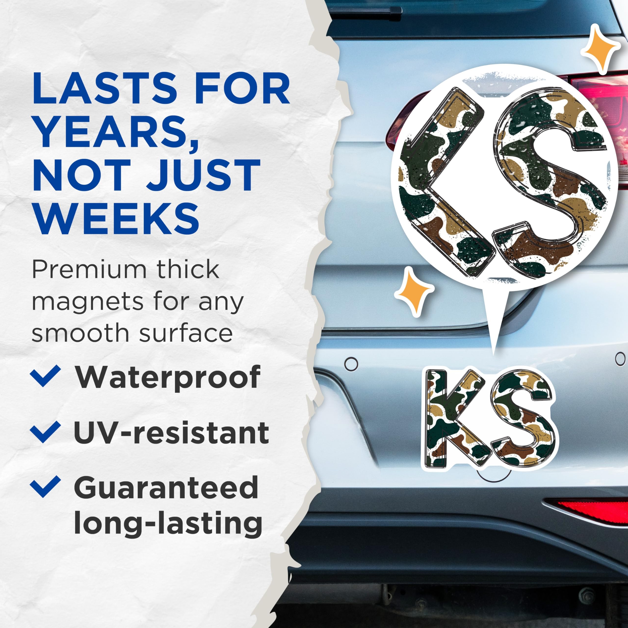 (2 Pack) Camouflage KS Initials Magnets - Military Style Refrigerator Decor - Personalized KS Letter Magnet Pair - 5 Inches On Longest Side - Thick Durable Magnet - Made in USA - MAG22735