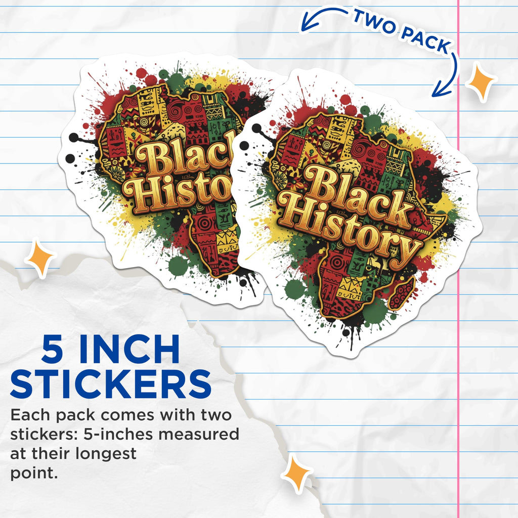(2 Pack) Black History Stickers - African Art - Cultural Pride Decals- 5" On Longest Side - Sticks to Smooth Flat Surfaces - Made in USA - BMCS16566
