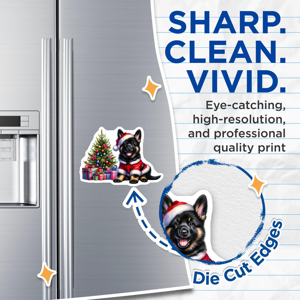 (2 Pack) German Shepherd Puppy Magnets - Christmas Holiday Decor - Santa Dog Puppy Present - 5 Inches On Longest Side - Thick Durable Magnet - Made in USA - MAG23539