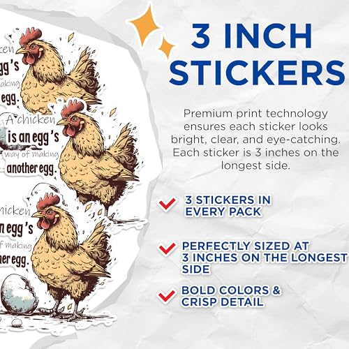 (3 Pack) Chicken Egg Quote Decals - Funny Chicken Saying - Hen Farm Decal - 3 Inches On Longest Side - Easy Peel & Apply - Made in USA - 3MCS1448
