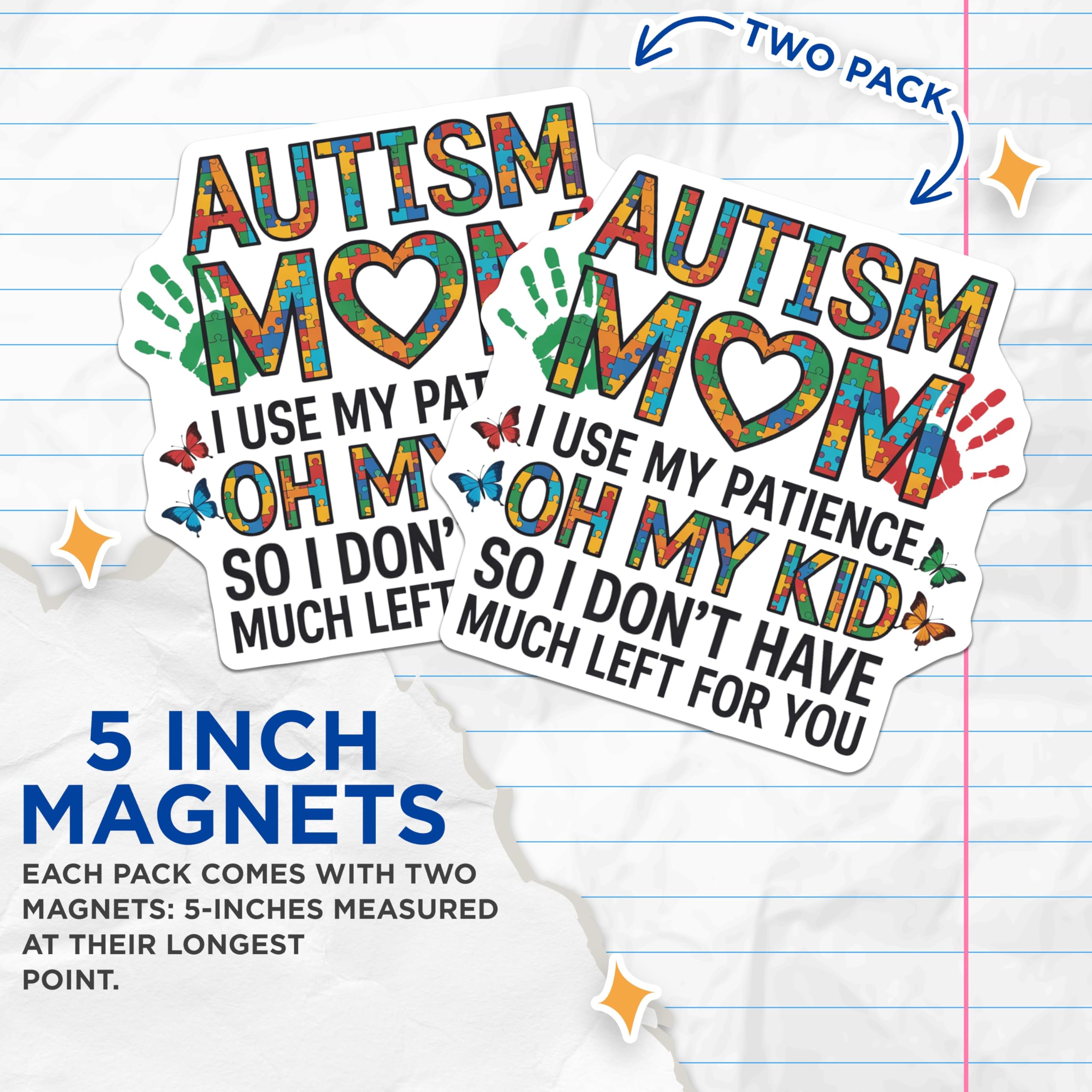 (2 Pack) Autism Mom Magnets - Colorful Puzzle Piece Awareness Art - Funny Patience Quote - Neurodiversity Parent Support - 5 Inches On Longest Side - Thick Durable Magnet - Made in USA - MAG20721