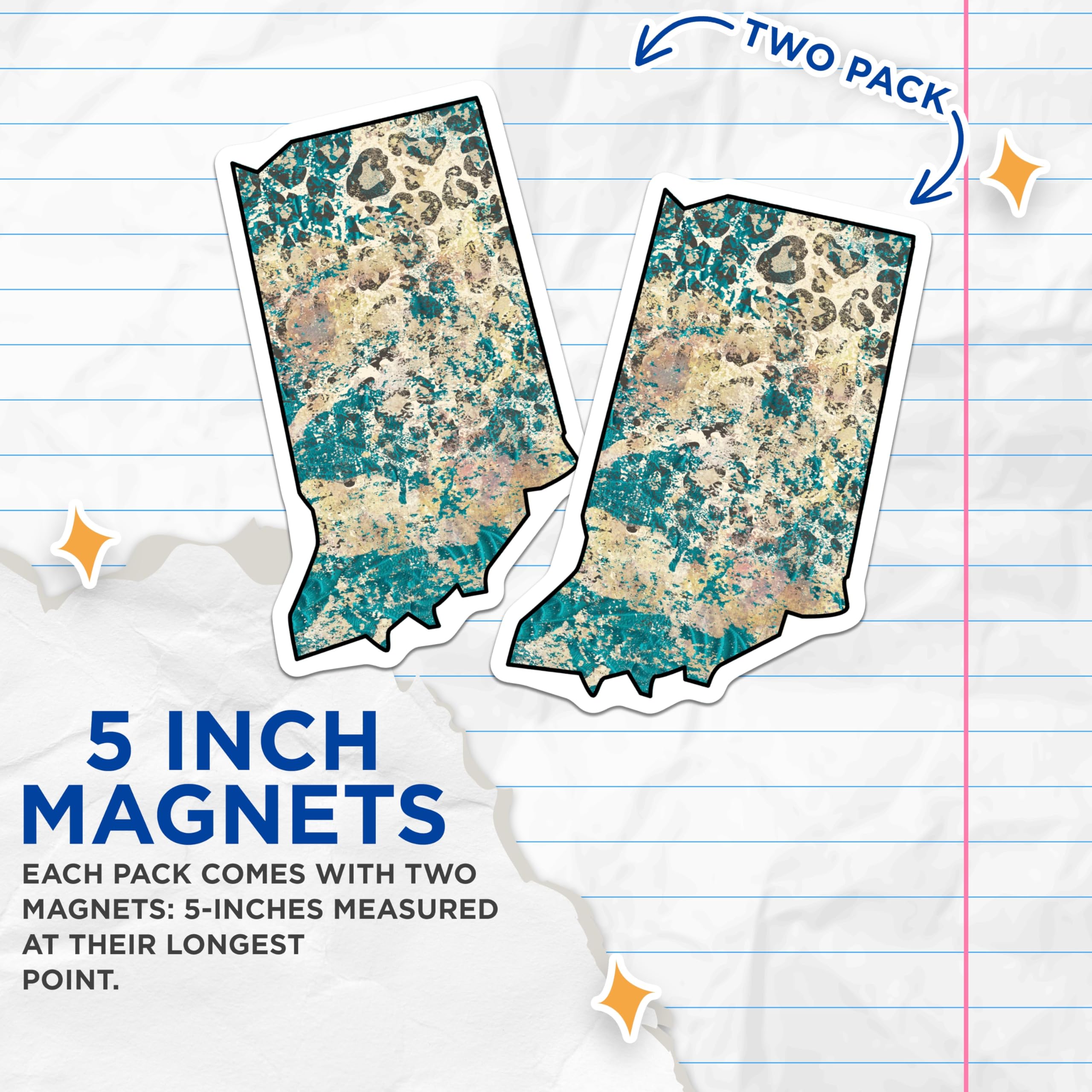 (2 Pack) Indiana State Map Magnets - Turquoise and Gold Design - Refrigerator Magnets - 5" On Longest Side - Premium Magnet - for Cars, Refrigerators, Toolboxes, Lockers - Made in USA - MAG18174