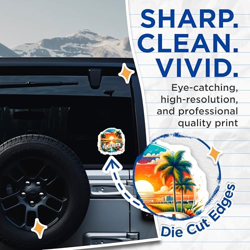 (2 Pack) Florida State Stickers - Sunset Palm Trees - Alligator Wildlife Decal - 5" On Longest Side - Sticks to Smooth Flat Surfaces - Made in USA - BMCS6738