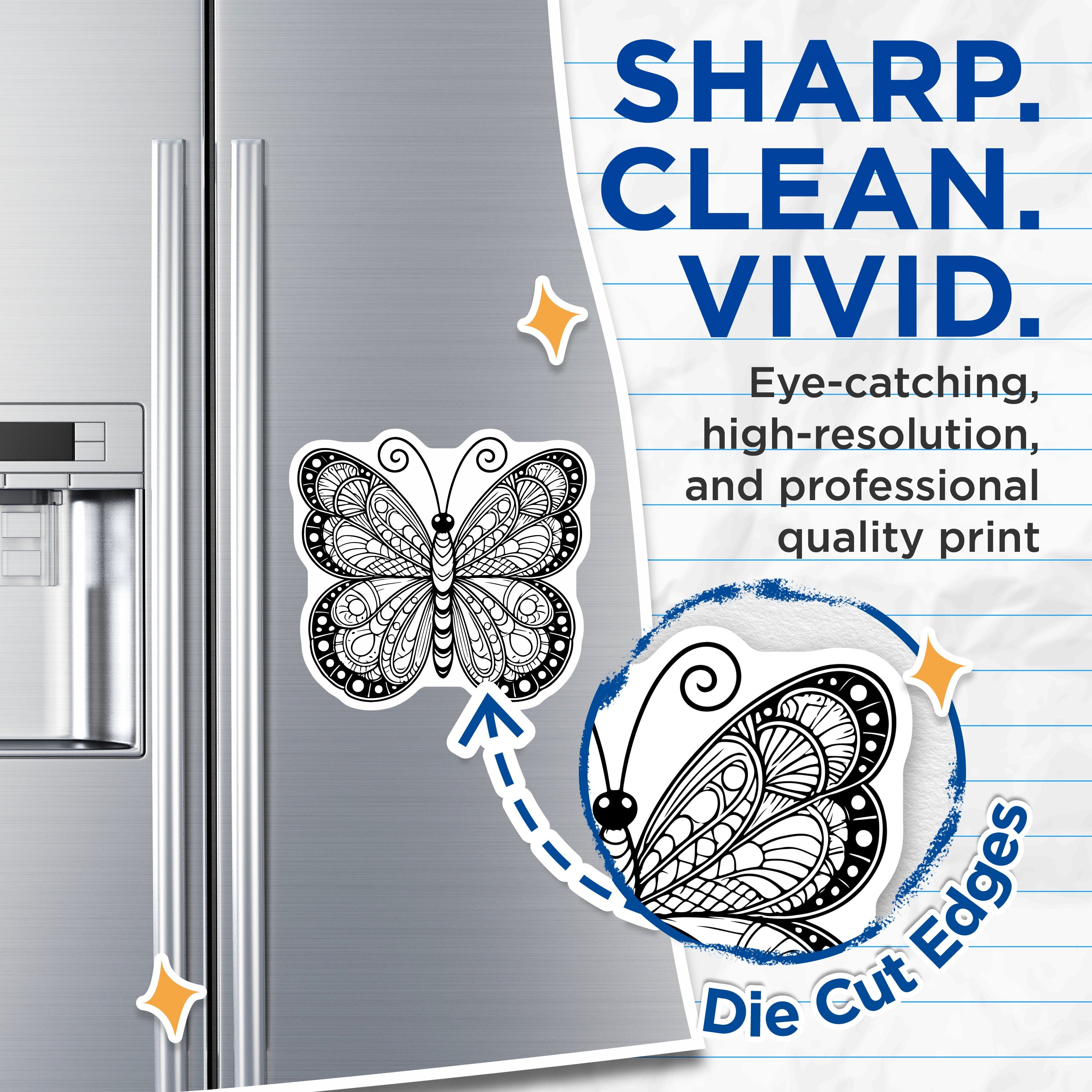 (2 Pack) Mandala Butterfly Magnets - Nature Lover Decor - Fridge Whiteboard Locker Magnets - 5 Inches On Longest Side - Thick Durable Magnet - Made in USA - MAG37014