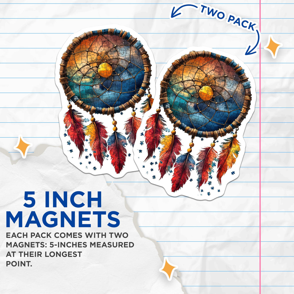 (2 Pack) Dreamcatcher Puzzle Magnets - Boho Feather Fridge Magnets - Spiritual Artistic Home Accent - 5 Inches On Longest Side - Thick Durable Magnet - Made in USA - MAG29106