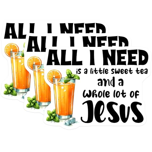 (3 Pack) Sweet Tea Jesus Decals - Christian Sayings - Southern Decal - 3 Inches On Longest Side - Easy Peel & Apply - Made in USA - 3MCS7069