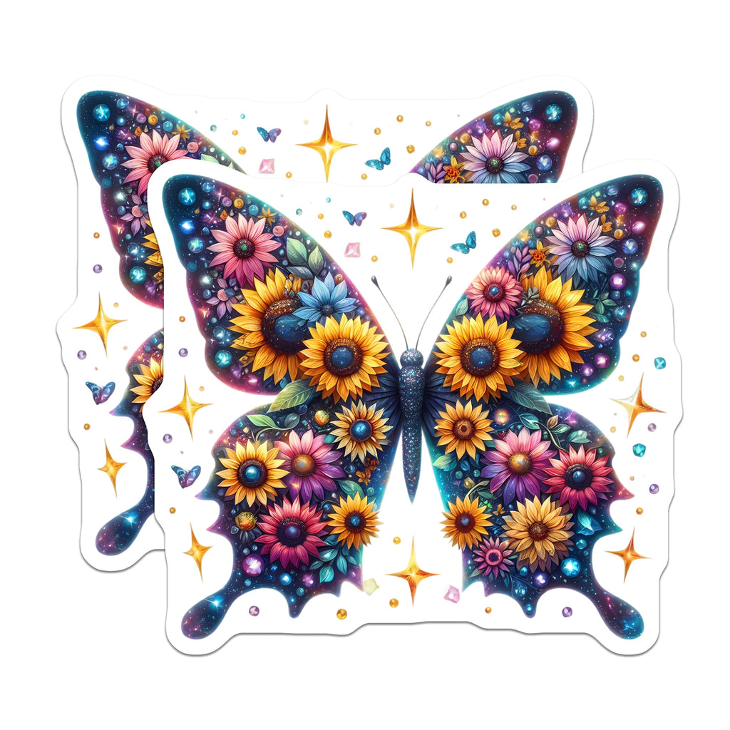 (2 Pack) Celestial Butterfly Magnets - Floral Galaxy Decor - Whimsical Sunflower Fridge Art - Nature Inspired Accent - 5 Inches On Longest Side - Thick Durable Magnet - Made in USA - MAG37395