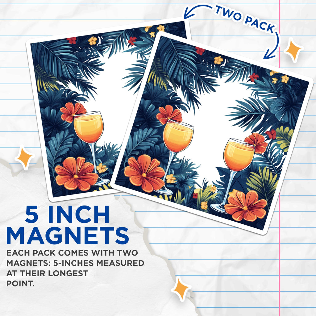 (2 Pack) Tropical Cocktail Magnets - Summer Vacation Decor - Island Vibe Bar Accessory - Refrigerator Art - 5 Inches On Longest Side - Thick Durable Magnet - Made in USA - MAG30984