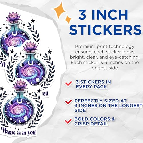 (3 Pack) Magic is in You Decals - Galaxy Laptop Decal - Floral Potion Vinyl Sticker - 3 Inches On Longest Side - Easy Peel & Apply - Made in USA - 3MCS6819