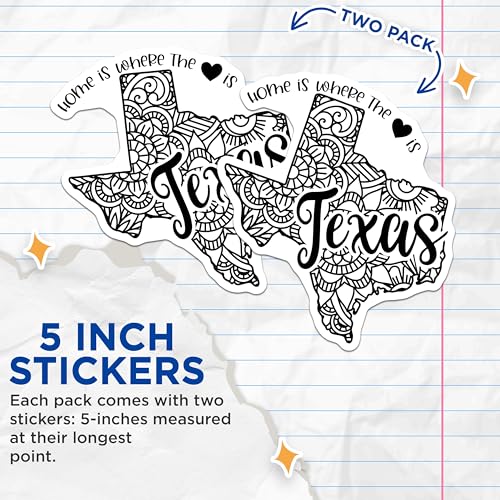 (2 Pack) Texas Sticker Stickers - Home is Where The Heart is - Texas State Sticker for Laptops Water Bottles Travel - 5" On Longest Side - Sticks to Smooth Flat Surfaces - Made in USA - BMCS9094