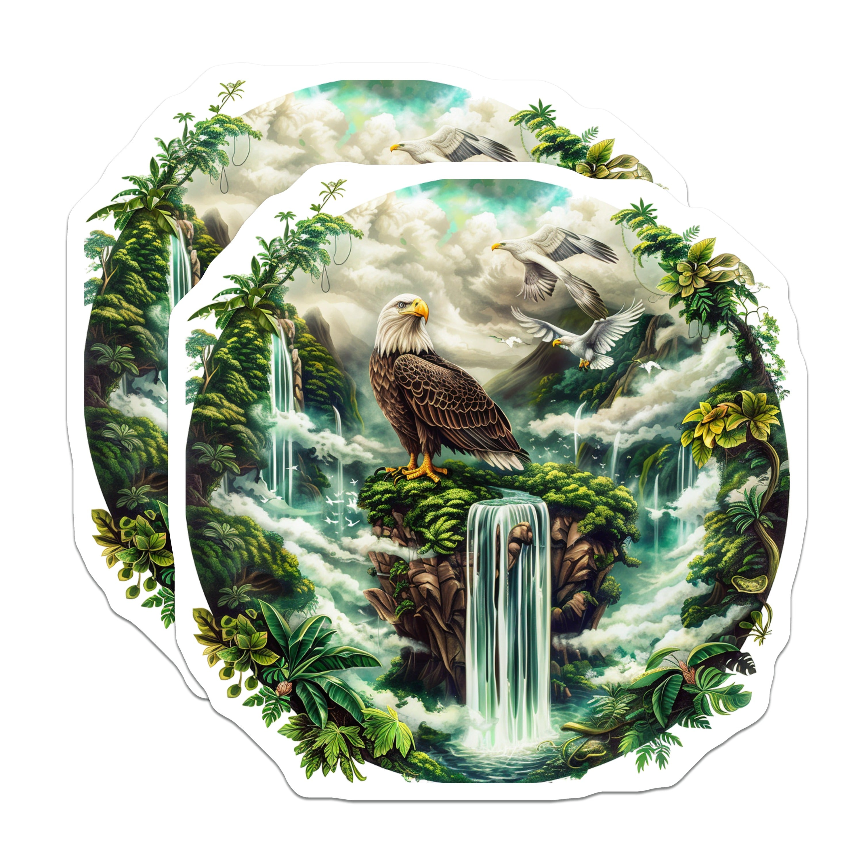 (2 Pack) Majestic Eagle Magnets - Mountain Waterfall Scene - Nature Wildlife Fridge Decor - 5 Inches On Longest Side - Thick Durable Magnet - Made in USA - MAG37329