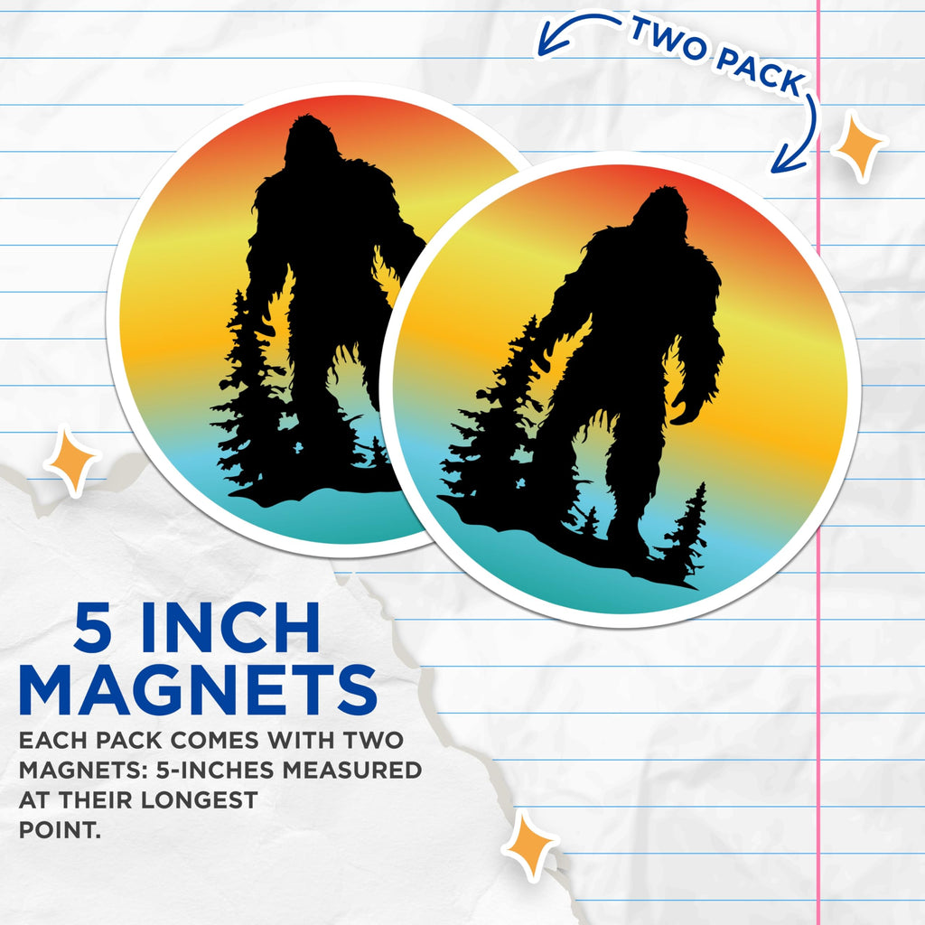 (2 Pack) Bigfoot Magnets - Sasquatch Woodland Creature - Forest Silhouette Artwork - Nature Explorer Decoration - 5 Inches On Longest Side - Thick Durable Magnet - Made in USA - MAG20582