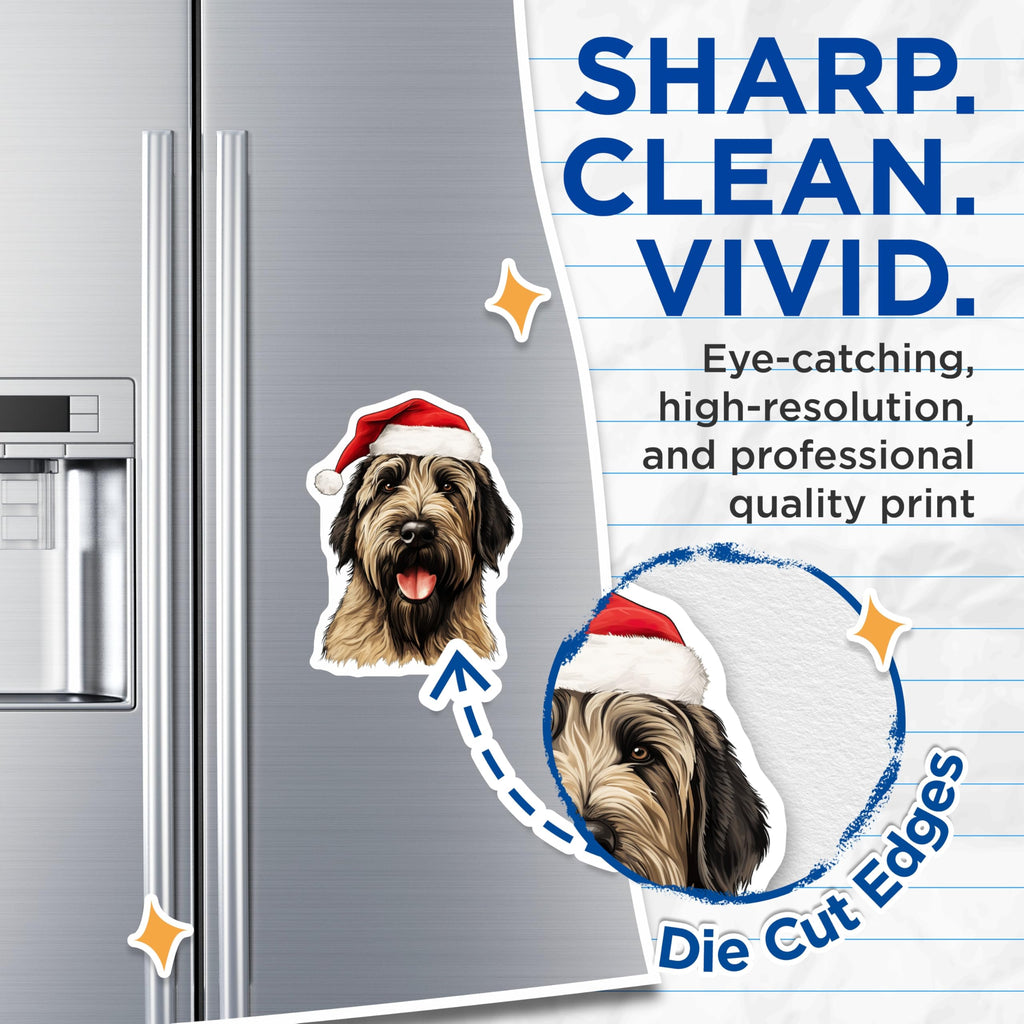 (2 Pack) Christmas Dog Magnets Santa Hat Pet Fridge Decoration - Shaggy Canine Lover Holiday Accent - 5 Inches On Longest Side - Thick Durable Magnet - Made in USA - MAG27971