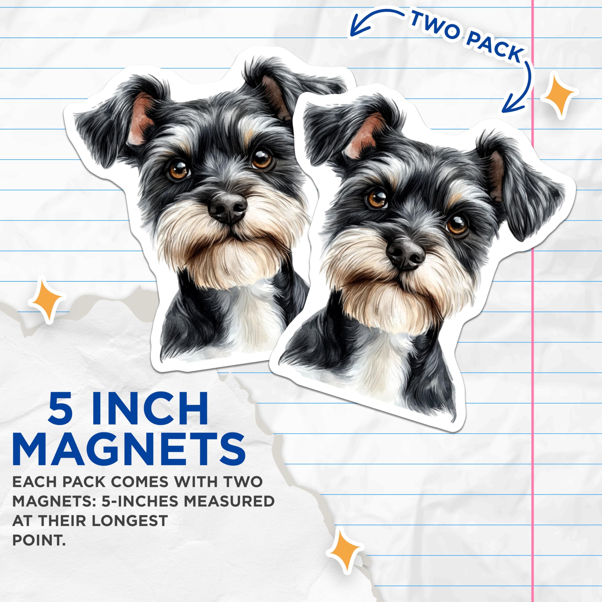 (2 Pack) Schnauzer Dog Magnets - Pet Lover Gift - Fridge Locker Decoration - 5" On Longest Side - Premium Magnet - for Cars, Refrigerators, Toolboxes, Lockers - Made in USA - MAG14032