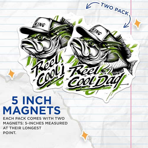 (2 Pack) Reel Cool Dad Magnets - Fishing Dad - Funny Dad for Father - Unique for Dad's Day - 5" On Longest Side - for Cars, Refrigerators, Toolboxes, Lockers - Made in USA MAG3553