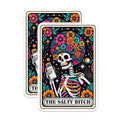 (2 Pack) Salty Bitch Skeleton Stickers - Floral Skull Stickers - Humorous Skeleton Art - Skeleton with Flowers Decal - 5" On Longest Side - Sticks to Smooth Flat Surfaces - Made in USA - BMCS4681