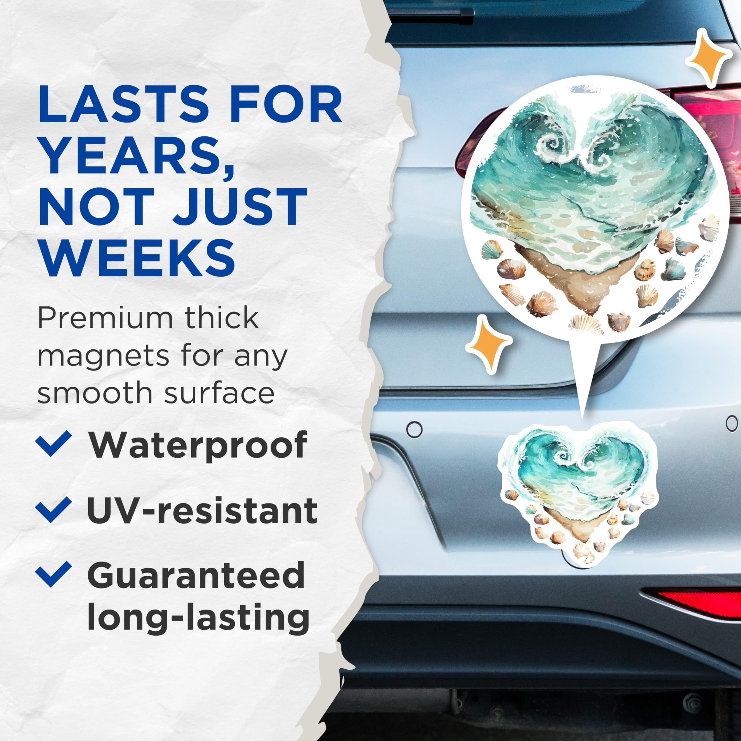 (2 Pack) Ocean Wave Heart Magnets - Coastal Beach Home Decor - Seashell Summer Refrigerator Art - 5 Inches On Longest Side - Thick Durable Magnet - Made in USA - MAG19728