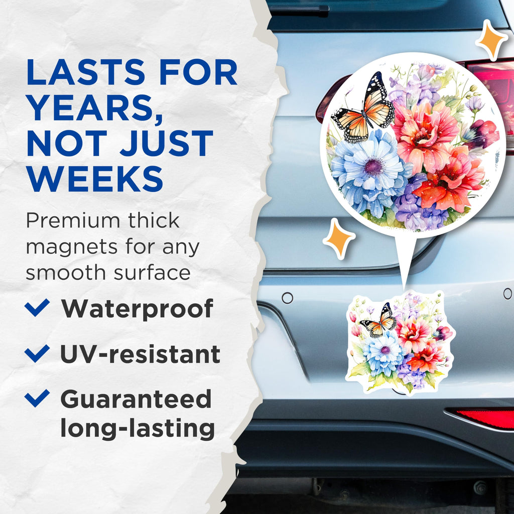 (2 Pack) Butterfly Floral Magnets - Watercolor Flowers - Botanical Fridge Decals - 5" On Longest Side - Premium Magnet - for Cars, Refrigerators, Toolboxes, Lockers - Made in USA - MAG15767