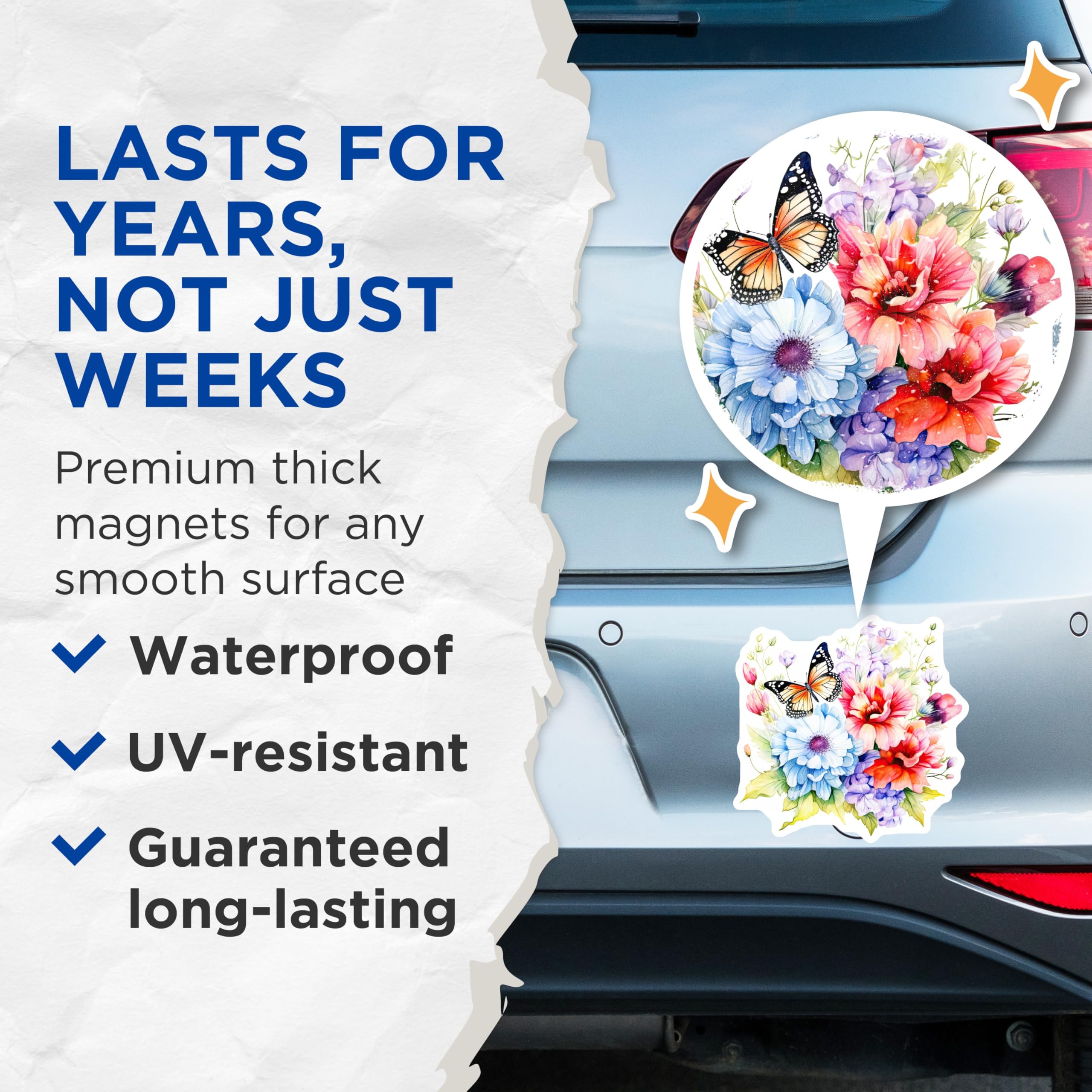 (2 Pack) Butterfly Floral Magnets - Watercolor Flowers - Botanical Fridge Decals - 5" On Longest Side - Premium Magnet - for Cars, Refrigerators, Toolboxes, Lockers - Made in USA - MAG15767