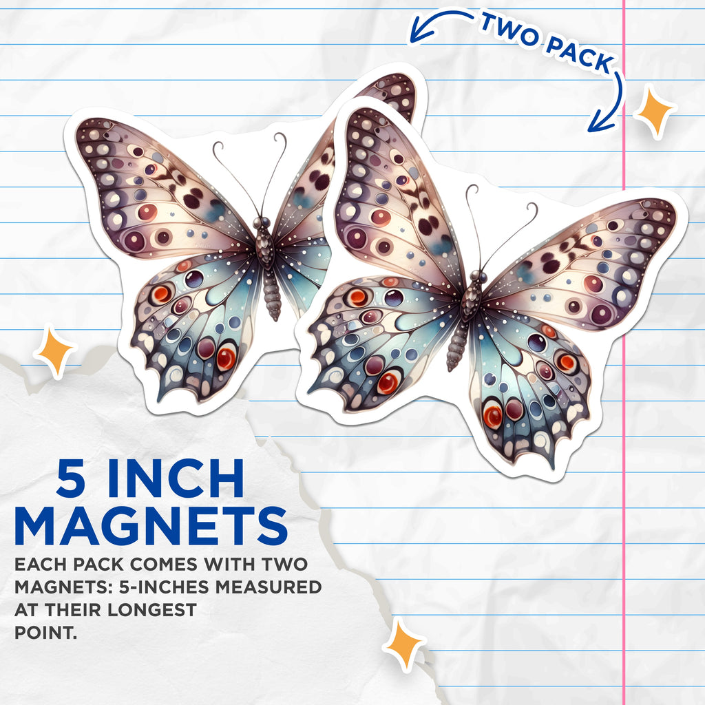 (2 Pack) Whimsical Butterfly Magnets - Fairycore Decor - Nature Inspired Refrigerator Art - Aesthetic Locker Accent - 5 Inches On Longest Side - Thick Durable Magnet - Made in USA - MAG38039