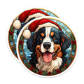 (2 Pack) Bernese Mountain Dog Christmas Magnets - Santa Dog Stained Glass Fridge Decor - Happy Winter Pet Lover - 5 Inches On Longest Side - Thick Durable Magnet - Made in USA - MAG28518