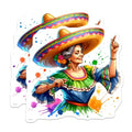 (2 Pack) Mexican Festive Grandmother Stickers - Colorful Celebration - Tradition and Culture - 5" On Longest Side - Sticks to Smooth Flat Surfaces - Made in USA - BMCS8638