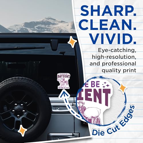 (2 Pack) Please Be Patient Stickers - Funny Retro Stickers - Humor Decal for Laptops, Water Bottles, and Journals - 5" On Longest Side - Sticks to Any Smooth Flat Surface - Made in USA - BMCS3544