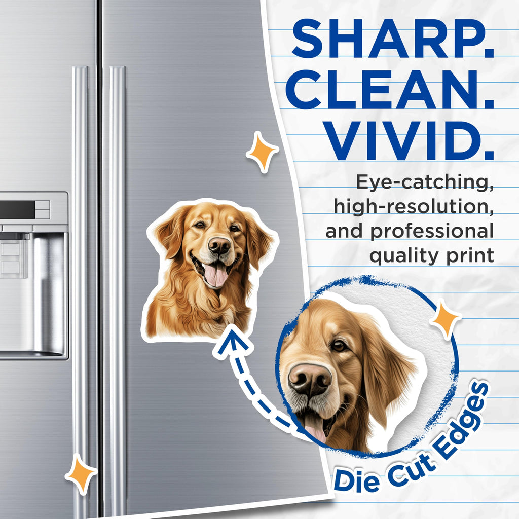 (2 Pack) Golden Retriever Magnets - Happy Dog Breed Decor - Pet Lover Fridge Accessory - Animal Art Locker Decal - 5 Inches On Longest Side - Thick Durable Magnet - Made in USA - MAG29218