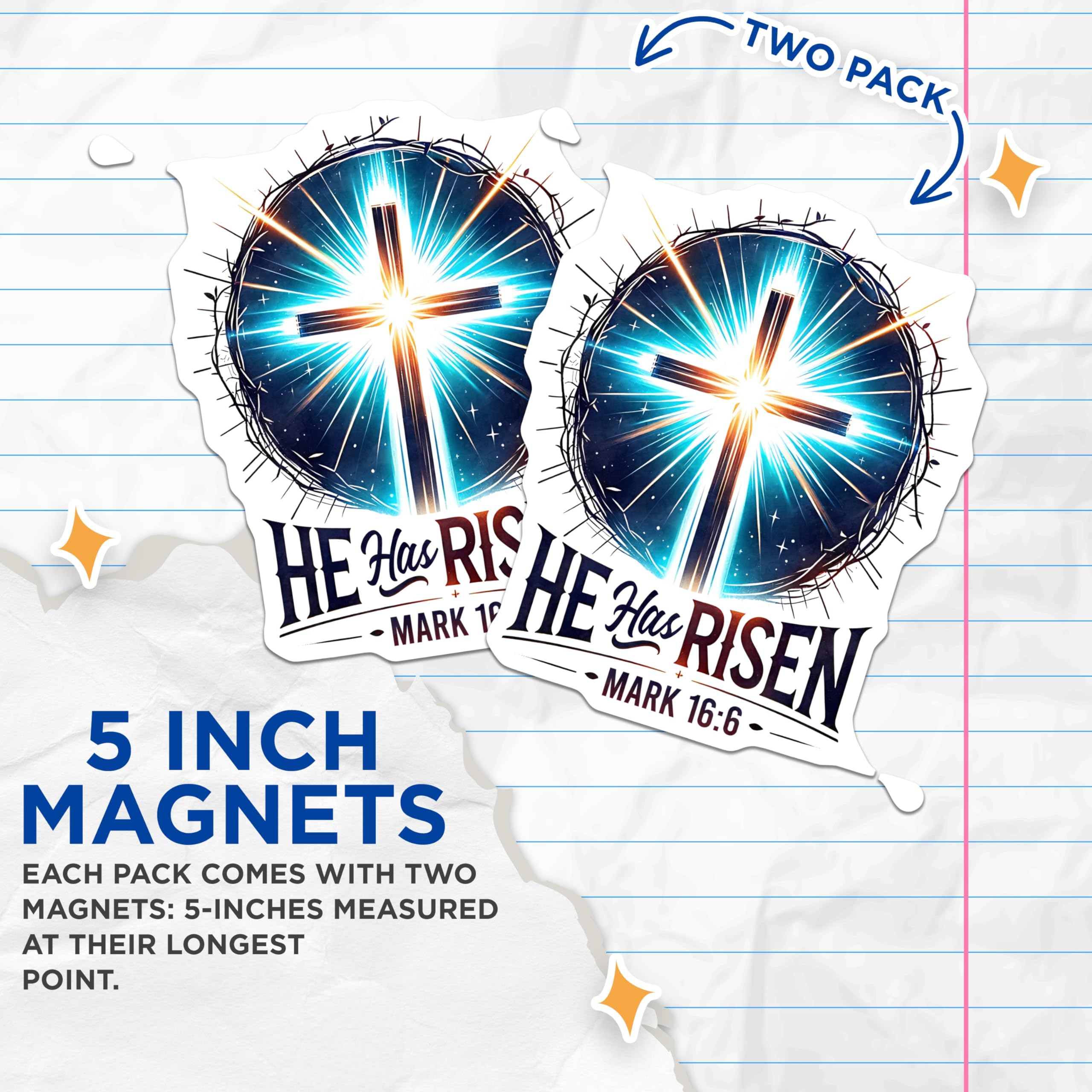 (2 Pack) He Has Risen Magnets - Easter Resurrection Decor - Christian Faith Scripture Art - 5 Inches On Longest Side - Thick Durable Magnet - Made in USA - MAG27088