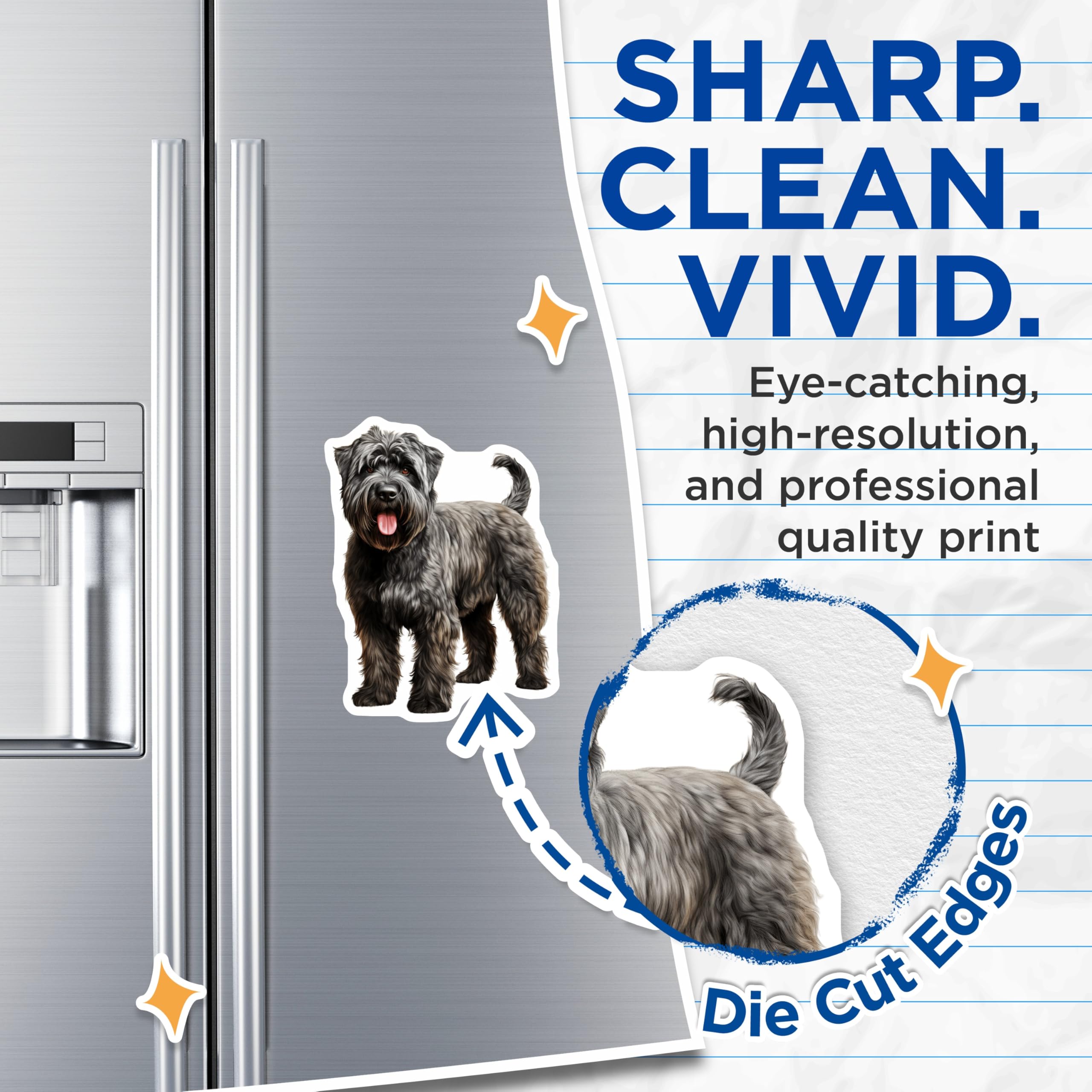 (2 Pack) Bouvier des Flandres Magnets - Shaggy Dog Art Decor - Dog Mom Dad Fridge Magnets - Pet Lover Animal Artwork - 5 Inches On Longest Side - Thick Durable Magnet - Made in USA - MAG26323